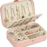 [New Deal] Modern PU Leather Travel Jewelry Box - Double-Layer Portable Mini Home Organizer Storage Case for Women, Storing Earrings, Rings, Necklaces (Pink)