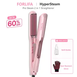 FORLIFA-HyperSteam: Pro Steam 2 in 1 Straightener with 1.5-inch Cool Mist Infrared Technology, 3-in-1 Functionality, 5 Temperature Settings, 30-Minute Auto Shut-Off for Healthy Frizz-Free Hair,  Curling Iron Heat  Styler,Summervibes