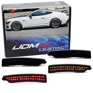 iJDMTOY 4pc Set Black-Out Smoked Lens Amber/Red Full LED Dotted Front & Rear Side Marker Light Kit For Ford 2024-up Mustang (S650)