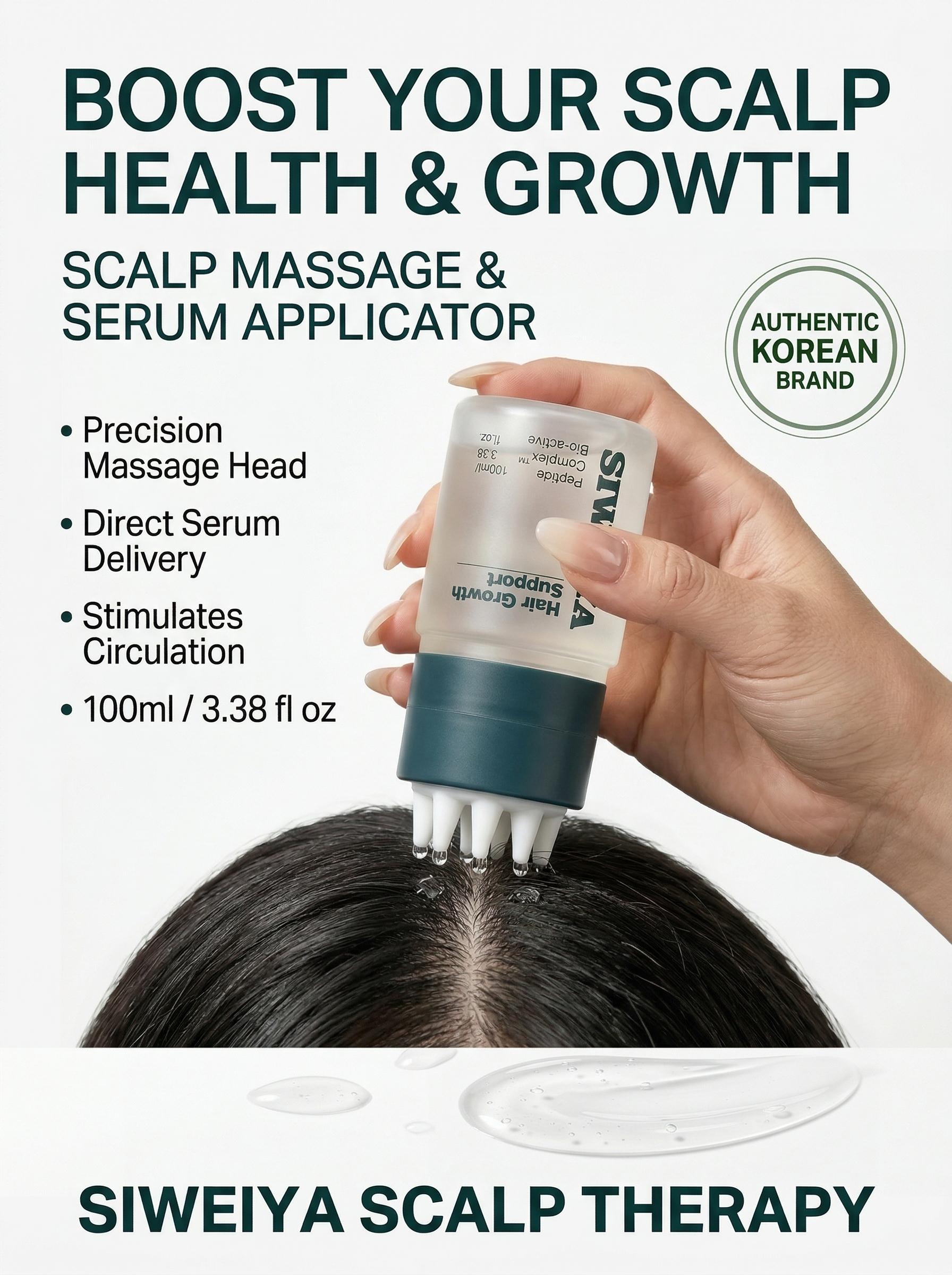 Korean Hair Growth Scalp Serum  with Built-in Scalp Massager— Peptide Complex Formula for Thinning Hair, Supports Fuller-Looking Strands, Plant-Based Bio-Active Care to Strengthen Roots & Soothe Scalp, Scalp Care Product. Haircare product, 100 ml