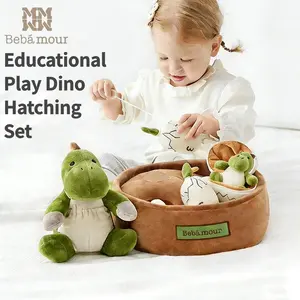 [Summervibes] BEBAMOUR Baby Dinosaur Toy Set, Soft Stuffed Dino Hatching Eggs Educational Sensory Pull Toy with Play Function for Infants 0-12 Months, Ideal Newborn & Baby Shower Gift