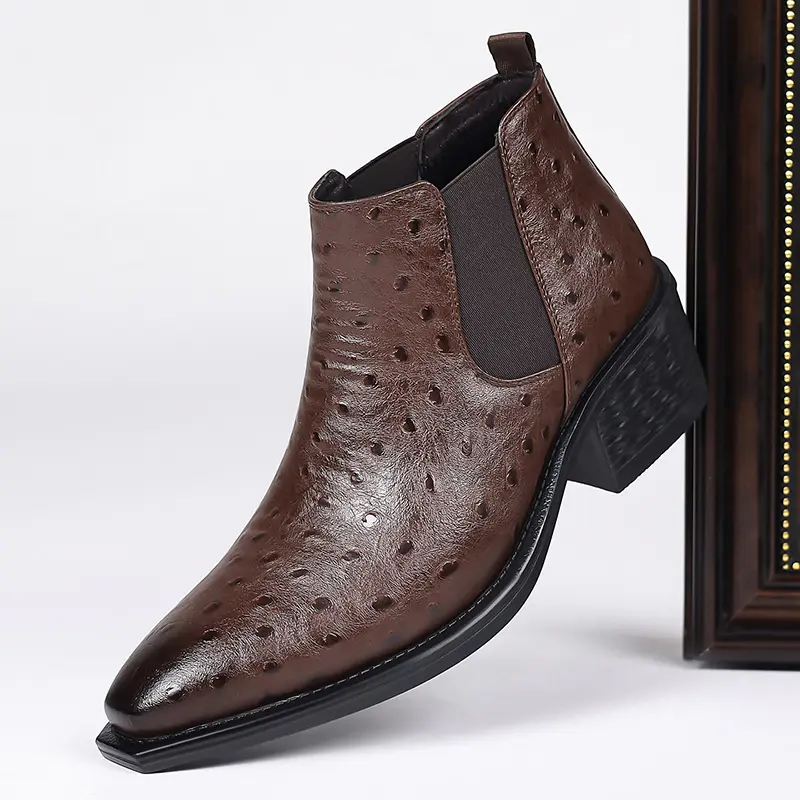 Retro pointed-toe Chelsea ankle boots with a thick sole, elastic side fit, block heel—versatile, fashionable boots