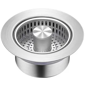 3-In-1 Kitchen Sink Drain Strainer & Universal Sink Stopper, Stainless Steel Food Catcher Plug with Filter Basket, Fits 3-1/2 Inch Drain Hole, Silver Color