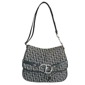 Pre-owned Leather & Canvas Crossbody Bags Christian Dior Oblique SHW Black Leather Canvas Trotter Monogram Crossbody 2 Way Shoulder Messenger Purse