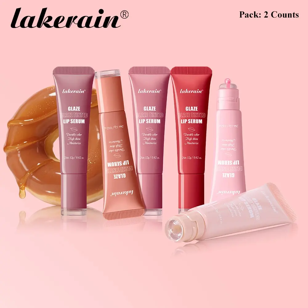 Lakerain 2 Counts/6 Counts Tinted Serum Lip Gloss, Long-Lasting Hydrating Moisturization, Enhances Lip Fullnes, Buildable High-Shine Finish, Reduces the Appearance of Dry Lines, Available in 6 Shades