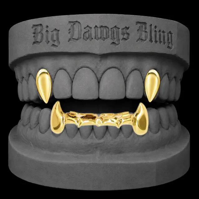 14K Gold Plated Vampire Fangs 3pc Grillz Set