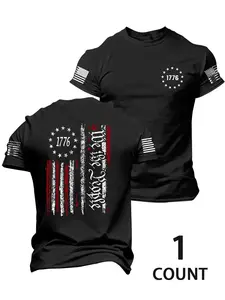 Men's Patriotic Flag Print Classic T-Shirt, Casual Round Neck Short Sleeve, Perfect Gift for Boyfriend or Husband, Summer Comfort Outdoor Wear