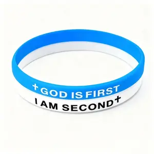 [Summer Vibes] God Is First Im Second Christian Silicone Wristband, Faith Cross Bracelet for Men Women, Inspirational Religious Gift, Soft Rubber Bible Verse Bracelet