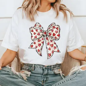 Coquette Valentine's Day Heart Bow tshirt, Retro Valentine Shirt, Valentines day Bow Shirt, Coquette Bow T Shirt, Bow Valentine Gifts - scs16436