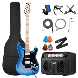 Beginners Friendly, 39in Electric Guitar TST-320-SBM, Heavy Metal, Rock Band, Maple Neck, Nylon Strings, 10W Amp, Digital Tuner, Starter Kit Included, Sky Burst Metallic