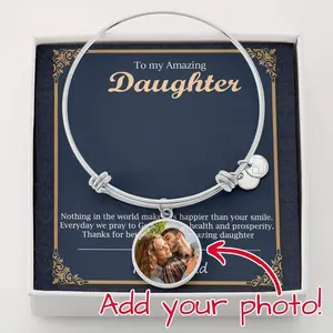 Custom Photo Bangle Bracelet for Daughter