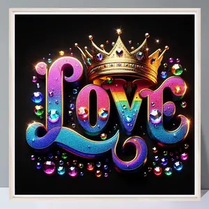 Colorful Love Letter Pattern DIY Diamond Art Colorful Painting Kit without Frame, 5D Diamond Decor Painting by Numbers Kit, DIY Wall Art Decor