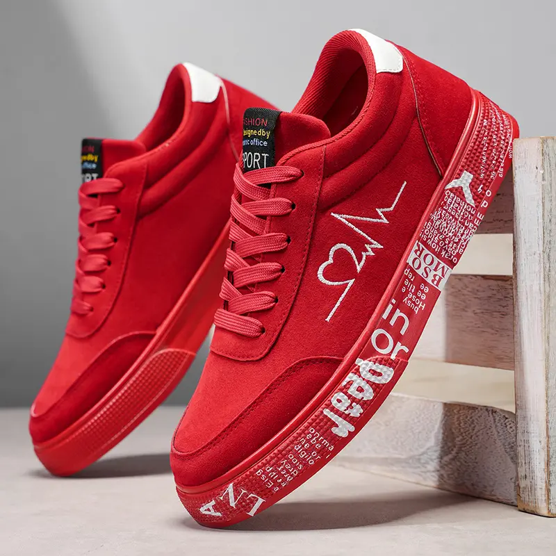 2026 Spring Summer Men's New Mid Top Sports and Leisure Shoes Fashionable and Popular Red Skateboarding Shoes Straightened Street Trendy Shoes