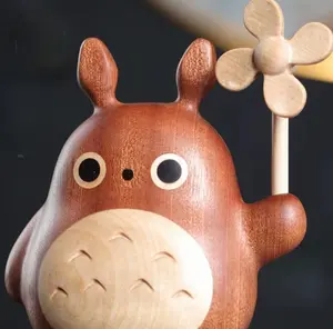 Wooden Totoro Character Print Windmill Ornament, 1 Count Compact Cute Cartoon Desktop Statue, Spins Easily Creative Desk Decor, Kawaii Anime Home Decor for Living Room & Office, Aesthetic Gift Idea