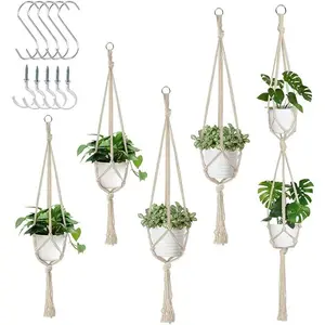 5 Pack Macrame Plant Hangers, Indoor Hanging Plant Holder with S Hooks and Hook Nails, 3 Sizes 3...