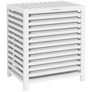 HOMCOM Bamboo Laundry Hamper with Lid, Laundry Basket with Removable Liner Bag, Dirty Clothes Hamper, 19.75 x 14.25 x 23.5 Inches, White