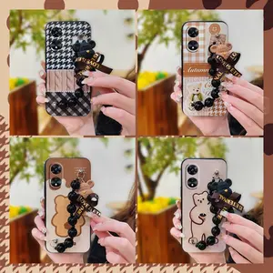 soft case protective case Phone Case For OPPO A97 5G silicone Waterproof Black pearl pendant Skin-friendly feel Cartoon Anti-knock cute Back Cover Simplicity Bear bracelet