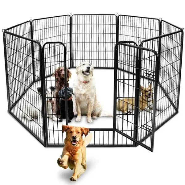 Zeny Foldable Grid Mesh Dog Exercise Pen with Metal Frame, 8-Panel 40'' Large Fence with Door, Multi-Shaped (Rectangular/Octagonal) for Puppy Safety & Secure Space