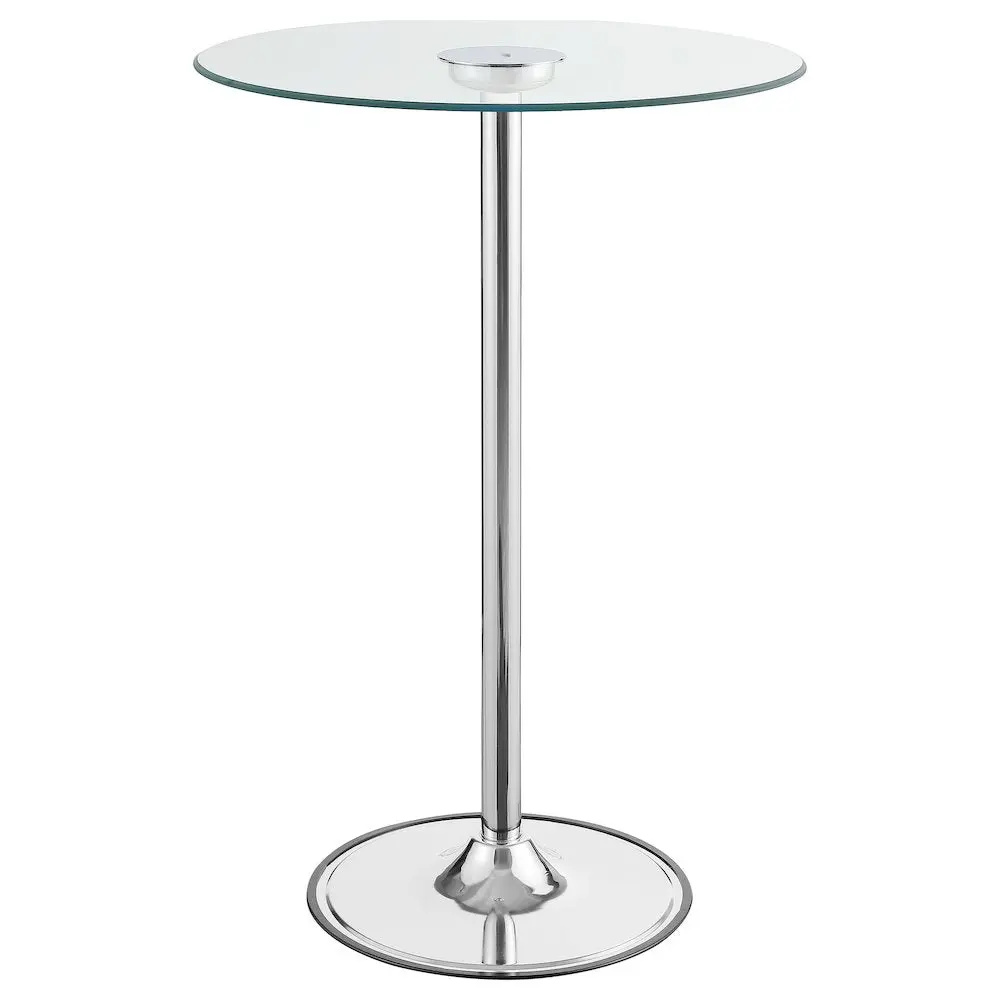 Modern Thea 28-in Round Tempered Glass Top LED Lights Bistro Bar Table, Chrome Finish, Pedestal Base, 28-Inch