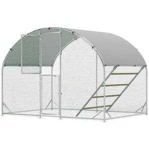 Large Chicken Coop,10x6.5x6.5FT Metal Chicken Run for Yard with Feeding Door, Round Top Walk-in Chicken Pen,Outdoor Poultry Cage with Anti-UV Cover,Rabbit Duck House