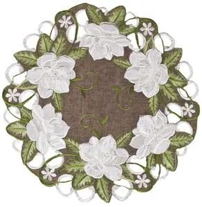 Linens Art And Things - Magnolia on Brown Doily (15" Round)
