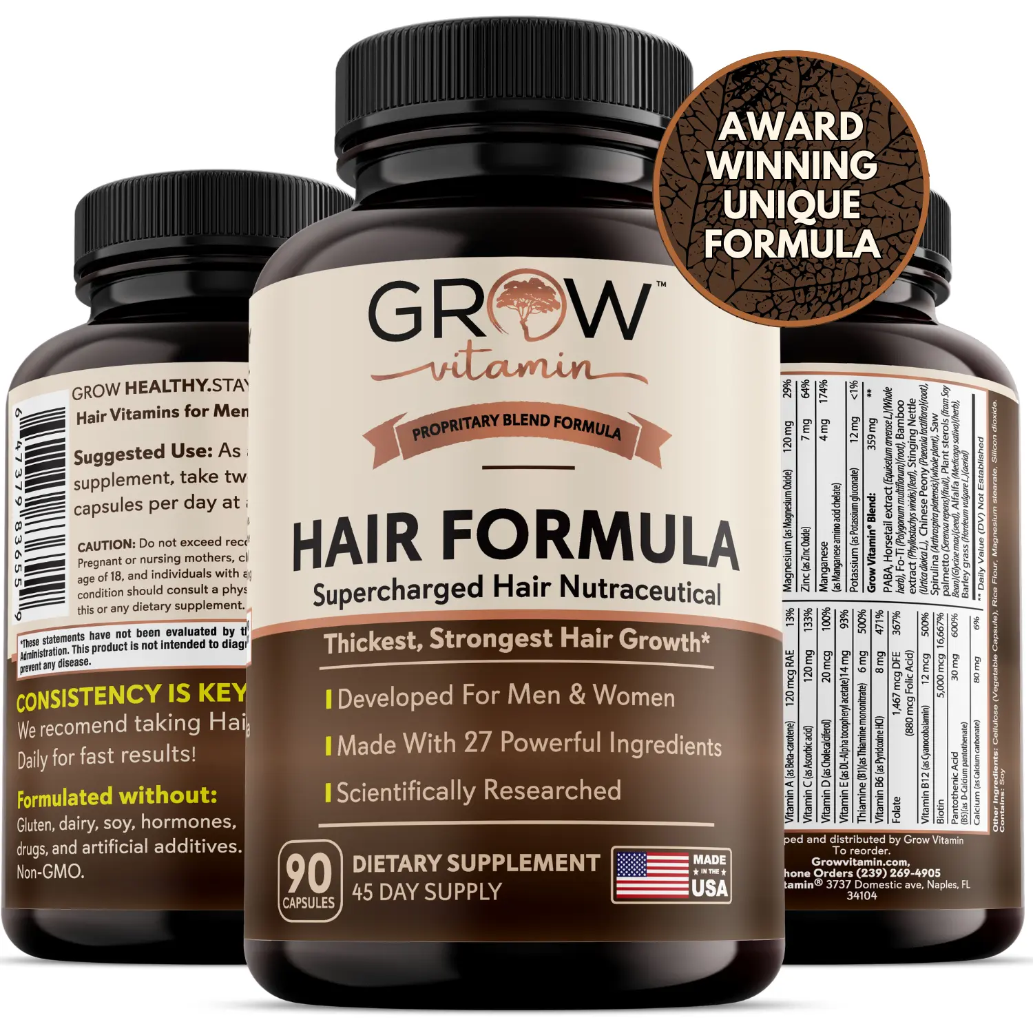 Men's Nourishing Haircare Dietary Supplement - Anti-Hair Loss Grow Vitamin Pills for Adults, Boosts Circulation, Supports Hair & Normal Beard Growth, 60 Capsules