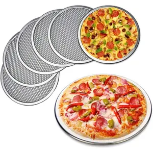 6 Packs Aluminum Alloy Pizza Pan with Holes, 8 Inch Commercial Grade Pizza / Baking Screen for Oven Round Pizza Crisper Tray Pizza Baking Tray for Home Restaurant, Seamless (8-Inch, Pack of 6)