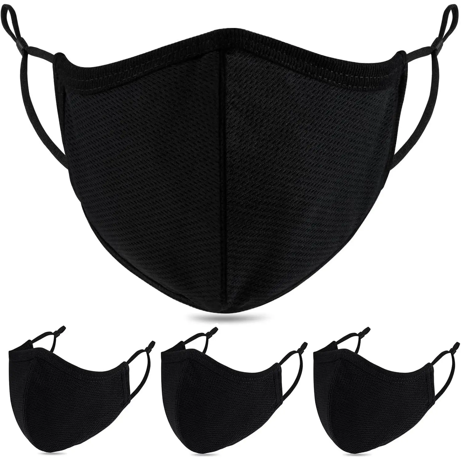 4 Pack Breathable 3-Ply Cloth Face Mask Adjustable Ear Loop, Reusable Washable Soft Cotton  for Adult Women Big Face Men