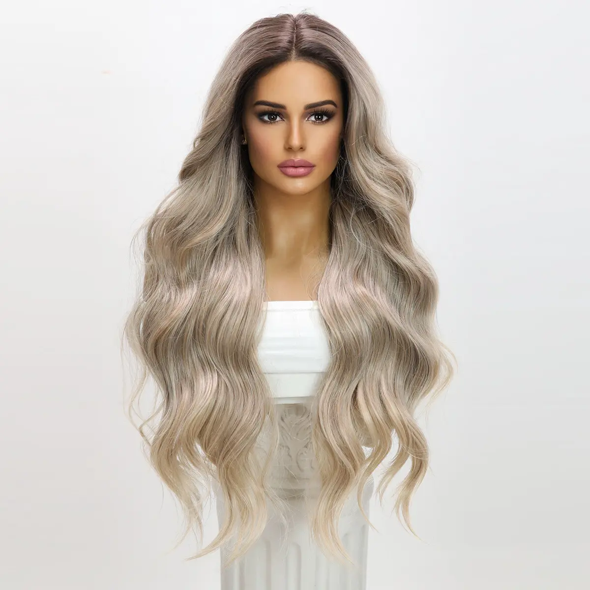 SMILCO/30-inch |Ombre Grey Blonde Body Wave  hair T part  Lace Front Wigs | SM9065