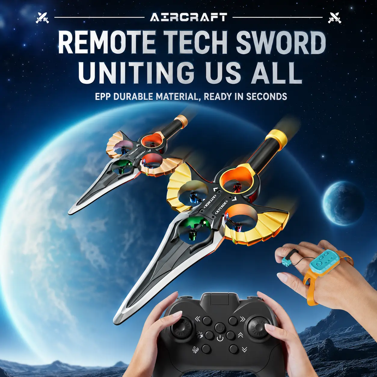 Motion Sensor Flying Sword Toy, Remote Control EPP Foam Aircraft, Interactive Flying Toy for Kids, Lightweight Durable Indoor Outdoor Gift