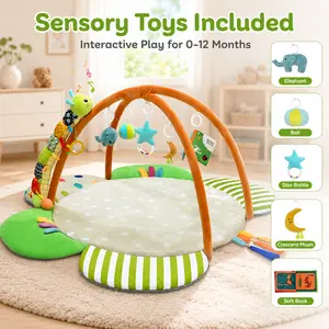 Kidmoze 5-in-1 Flower Baby Play Mat with Sensory Toys – Interactive Play for Infants 0-12 Months