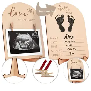 Wooden sound wave technology photo frame, double-sided pregnancy announcement board, perfect gift and room decoration item.