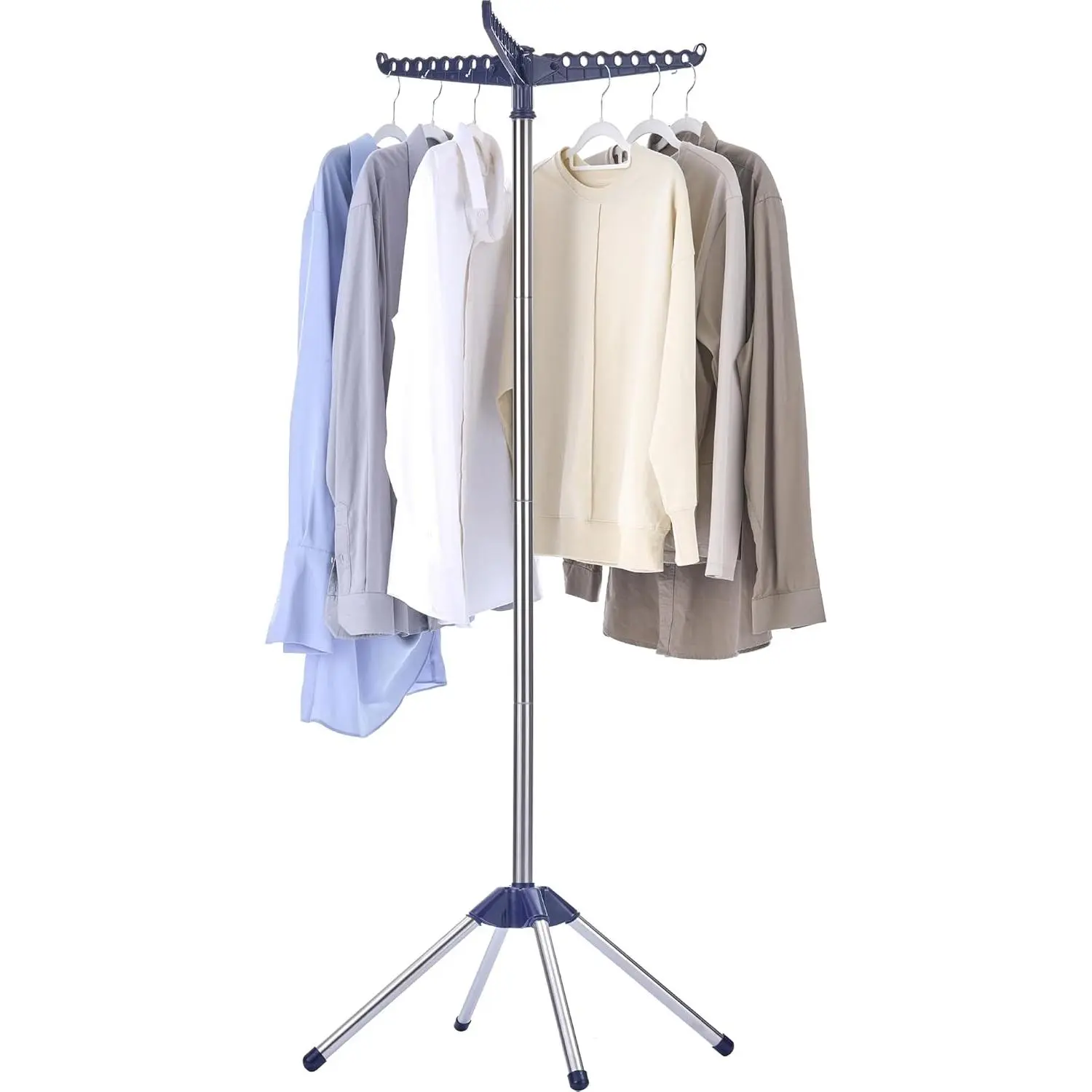 Clothes Drying Rack Foldable, 59 inch Tripod Laundry Drying Rack Indoor with Rotating Clothes Rail for 27 Pieces of Clothes, Space Saving, Blue and Silver CDR001Q01