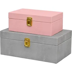 Faux Shagreen Decorative Box Set ( & Gray) - Vegan Leather Stacking Organizers with Polished  Clasp - Luxury Coffee Table Decor for Remotes,  &  Storage