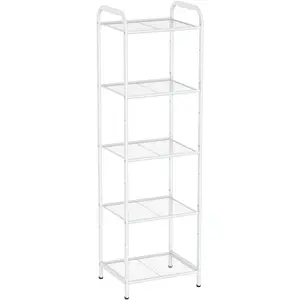 Storage Rack with Shelf,Industrial Style Extendable Plant Stand, Standing Shelf Units for Kitchen, Bathroom, Office,Living Room, Balcony, Kitchen (White, 5 Tier)