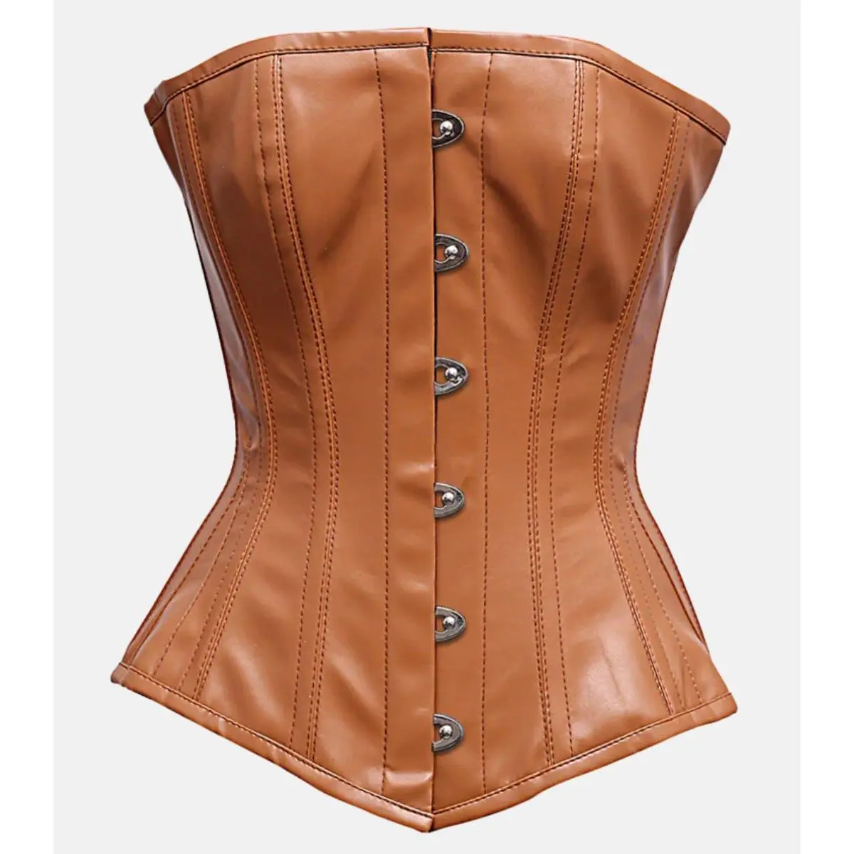 Women Tan Brown Overbust Leather Corset with Back Laced
