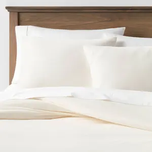 Full/Queen Lustrous Velvet Duvet Cover & Sham Set Cream - Threshold