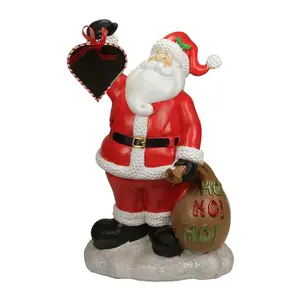 Northlight 19" Red Santa Holding Toy Sack & Blakboard Statue