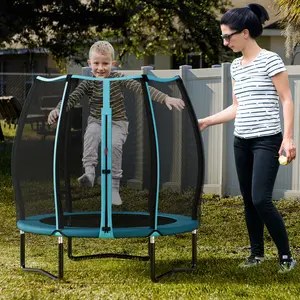COSTWAY - 55 Inch Trampoline for Kids Toddler Mini Trampoline with Safety Enclosure Net-Blue