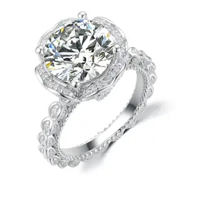 [TW] "Heartbloom" 5 Carat Flower Shape 925 Sterling Silver Synthetic Moissanite Ring elegant (KD470) floral design