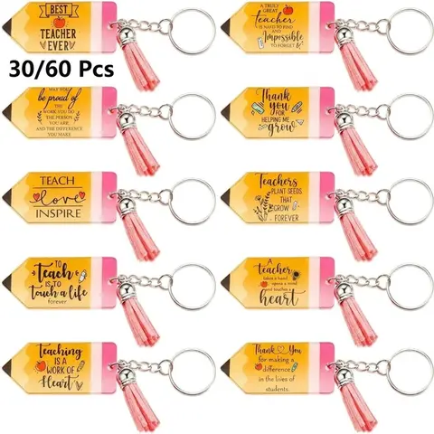 30/60 Pcs Christmas Teacher Appreciation Pencil Keychains Gifts Bulk with Heartfelt Messages, Thanksgiving School Party Favors, Thank You Gifts for Teachers, Educators & School Staff, Classroom Event Giveaways