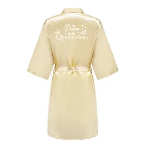 Rose Gold Princess Sweet 15 Years Girl Birthday Party Robes Quinceanera Robe Mis XV Bathrobe Satin Nightgown