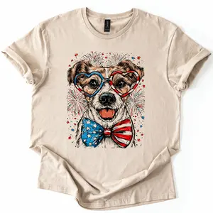 Jack Russell Terrier Patriotic Dog, USA, America, Pet Lover, 4th of July, Soft Style T-Shirt, Soft Style Tee, Women's Graphic Tshirt