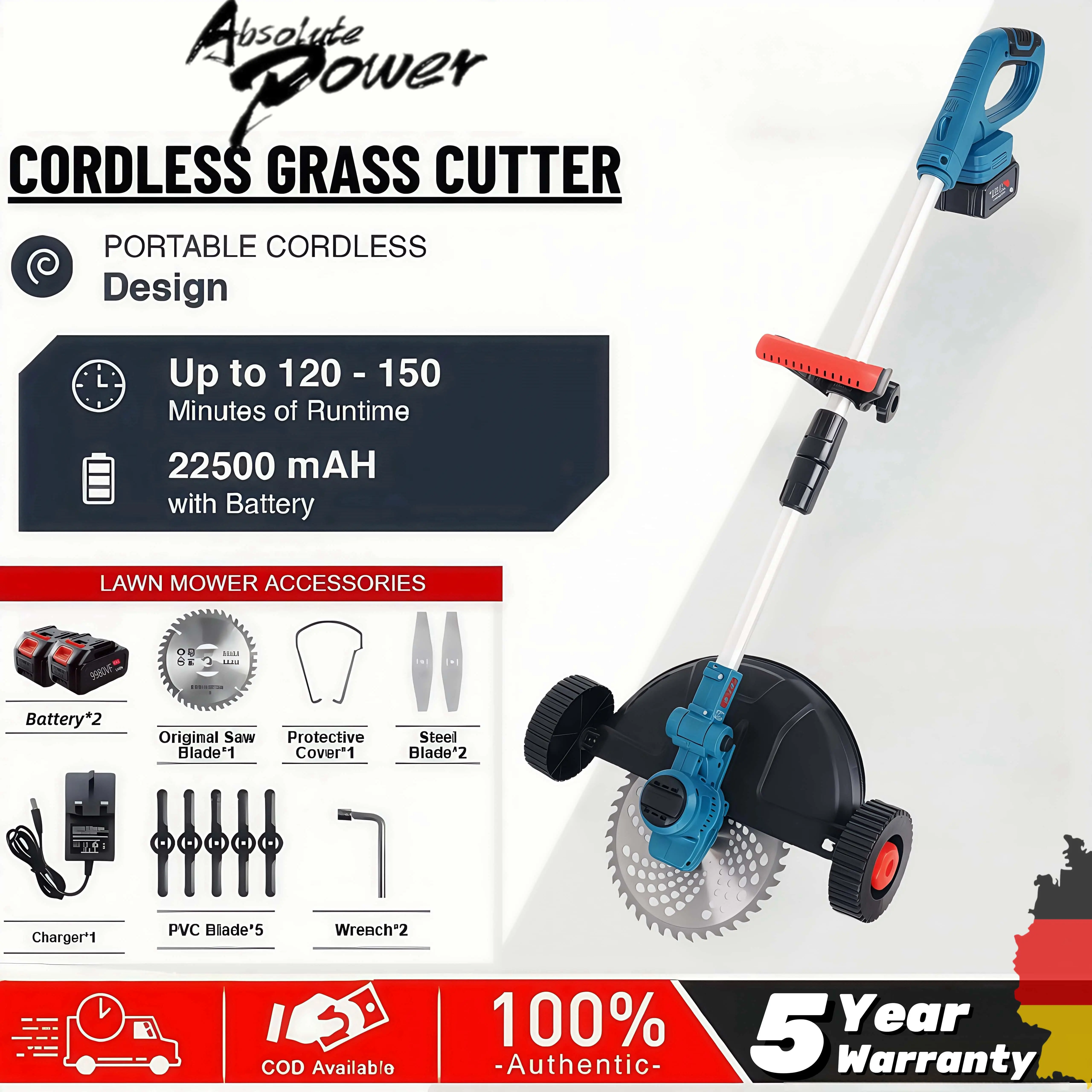 Cordless Weed Wacker Eater Battery Powered 21V Electric Weed Trimmer with 2 Li-Ion Batteries for Lawn Garden Pruning/Trimming