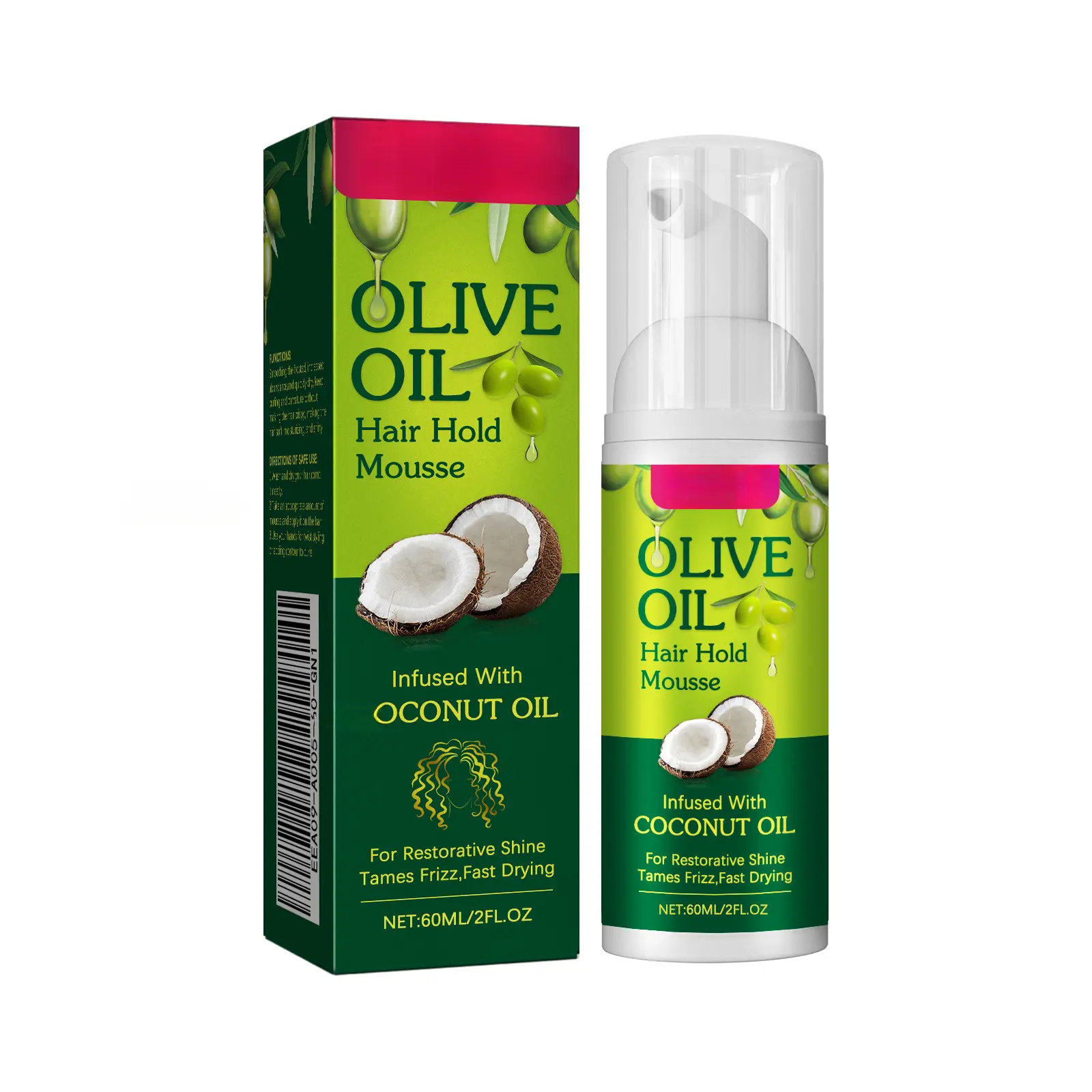 Curl Mousse for Curly Hair, Moisturizing Styling Foam with Coconut and Olive Oil for Anti-Frizz and Lasting Definition, Wavy, Elastic Hair