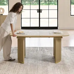 HULALA HOME Modern Dining Table Extendable with Hidden Leaf & Rounded Corners Elegant Design for Dining Rooms Living Rooms Conference Spaces