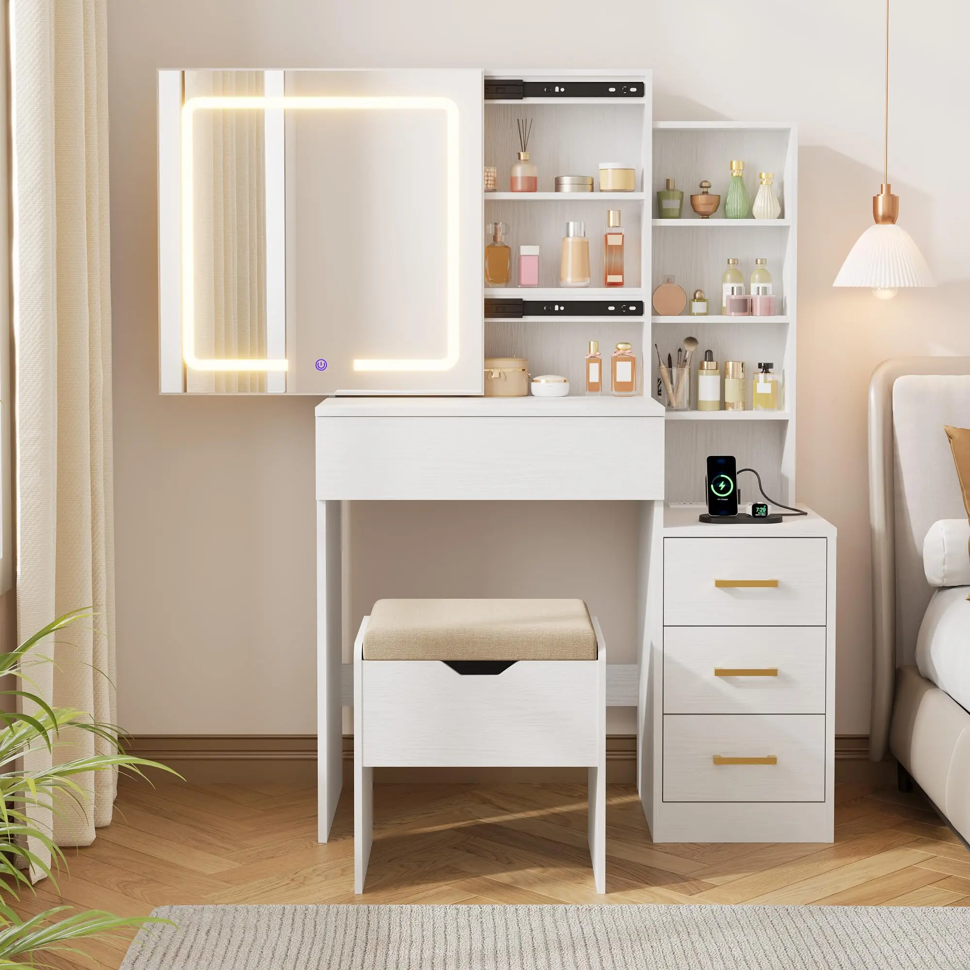 【GARVEE】Elegant Vanity Desk with Spacious Design and Ample Storage, Perfect for Organizing Makeup and Accessories, Featuring a Stylish Finish and Functional Layout to Enhance Your Dressing Area