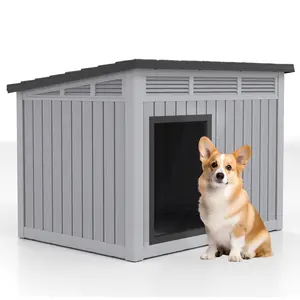 Flat-Top Pet House with Entrance, Weather-Resistant Indoor & Outdoor Dog and Cat Shelter, Simple Design with Secure Door for Small to Medium Pets-Christmas Gifts.