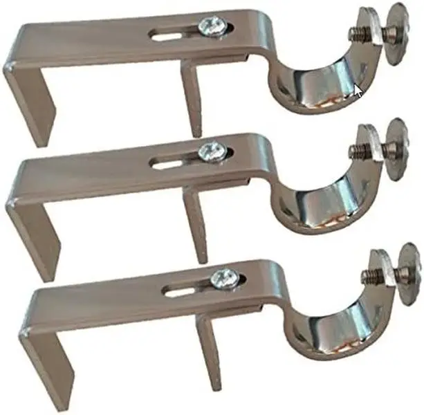 NoNo Bracket - No Drill Curtain Rod Bracket Attachment over Blinds (Satin Nickel, Set of 3) white curtains