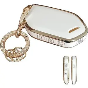 Premium TPU Key Fob Cover with Rhinestone Keychain for 2023–2024 Kia Telluride & EV5 Smart Key (White)